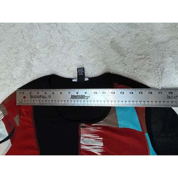 Dalin Womens Colorblock 3/4 Sleeve Asymmetric Tunic Top XL Black Orange Art Wear - Picture 8 of 8